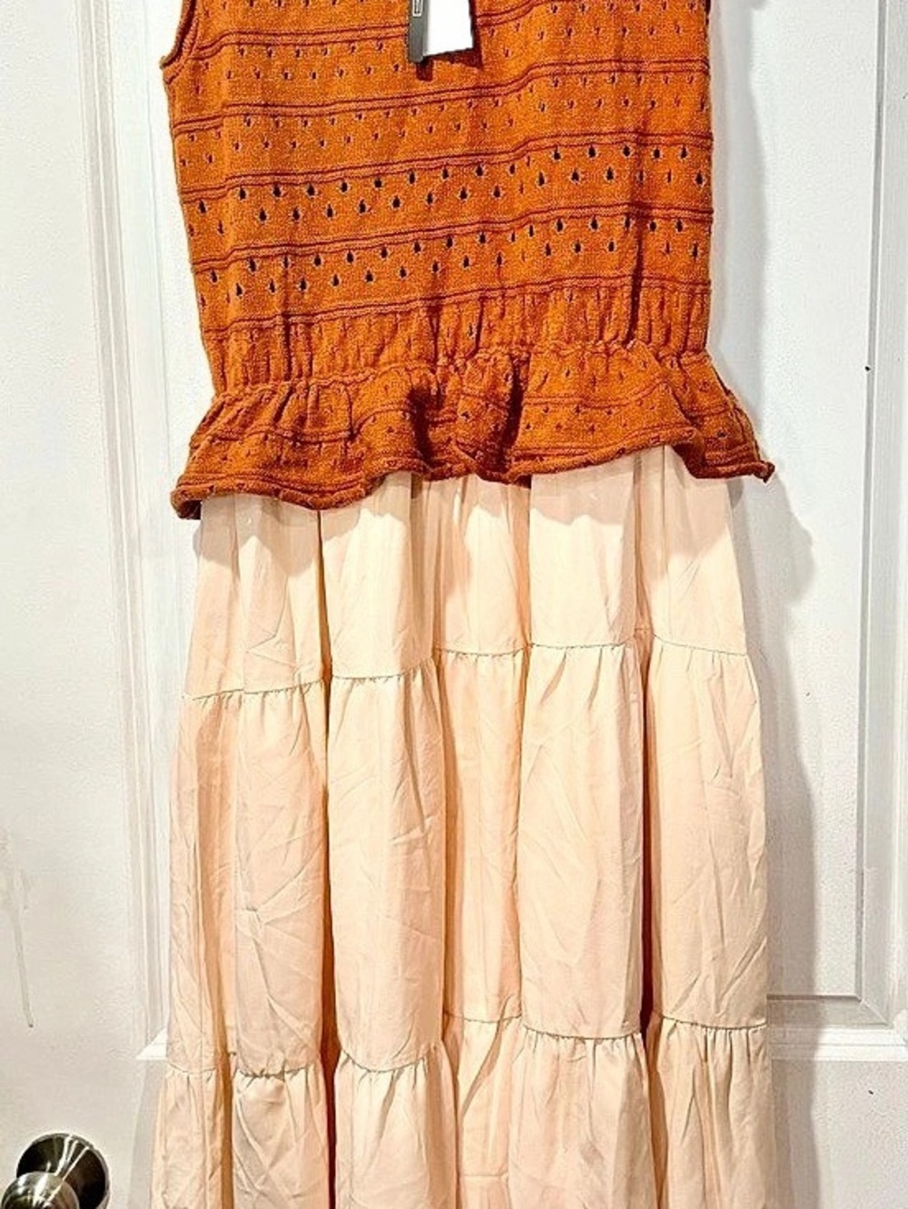 Crochet Maxi Dress in Orange & Cream NWT